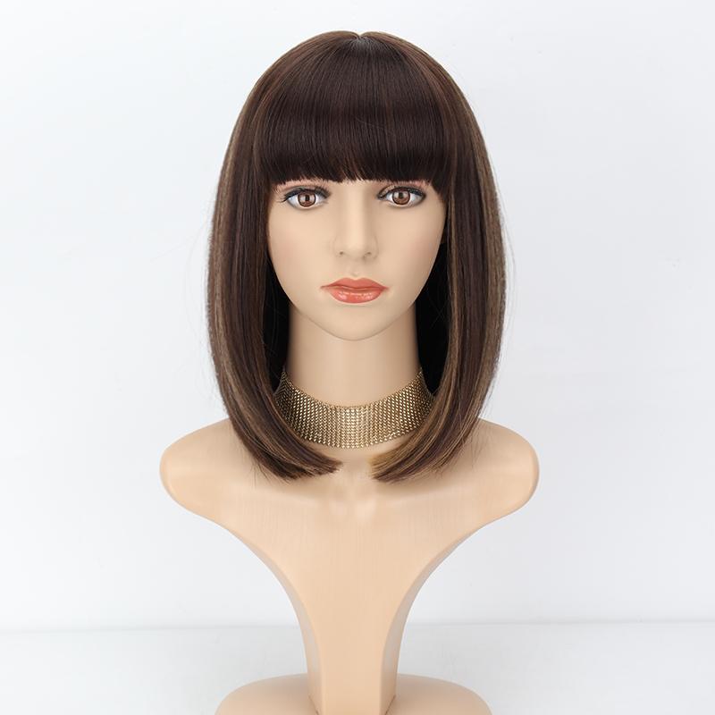 XINRAN Dámská módní černá paruka délky po ramena s úhlednou ofinou ze syntetického vlákna pro každodenní nošení, cosplay, krátký bob, černá paruka