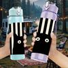 1PC Striped Background Black Cat Face 750ml Color Plastic Sports Water Bottle Leakproof Flip Straw Lid For Sports Office Home Use