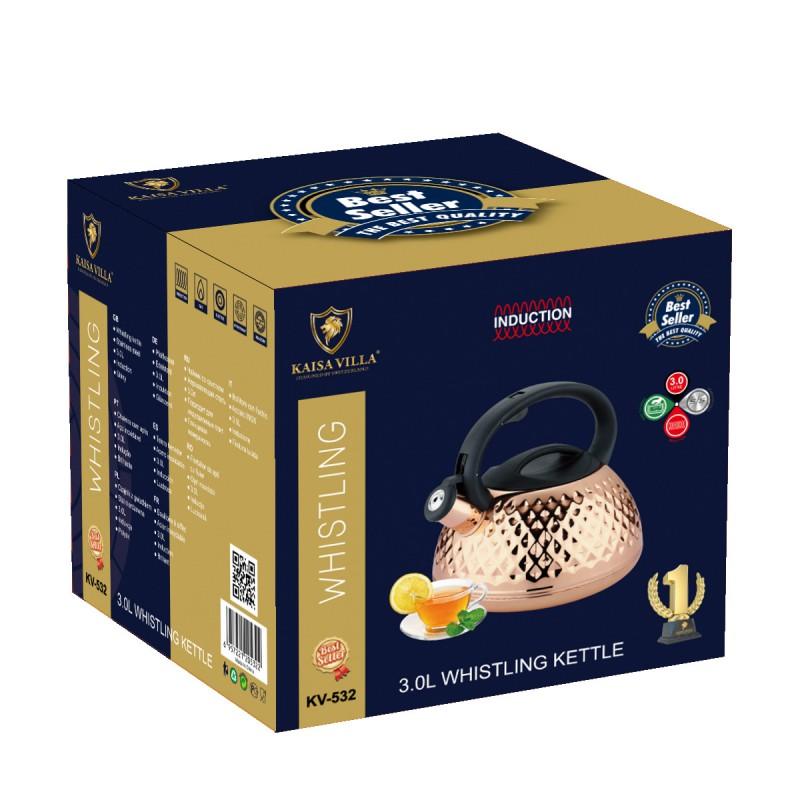3L Stainless Steel Whistling Kettle Stovetop Induction Cooktop Modern Minimalist Design 201 Grade Auto-Alert Boil Signal