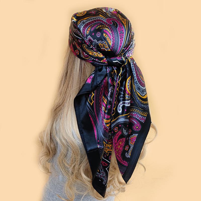 New 90*90cm Retro Brand Women Silk Scarf Bandanna Fashion Bohemian Pattern Square Hijab Lady Wrap Headband foulard muffler