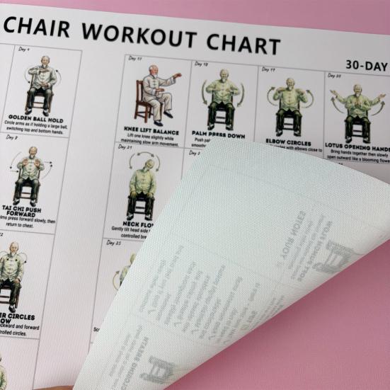 30-Tage Stuhl-Tai-Chi-Übungsplakat für Senioren Leinwanddruck Übungskarte mit sitzenden Haltungen Fitnessgeschenk für ältere Anfänger Physiotherapie