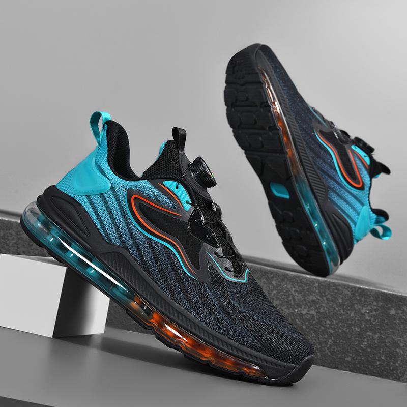 Rotating Button Mesh Sneakers for Men in Summer Youth Full-Length Air Cushion Shock-Absorbing Running Shoes