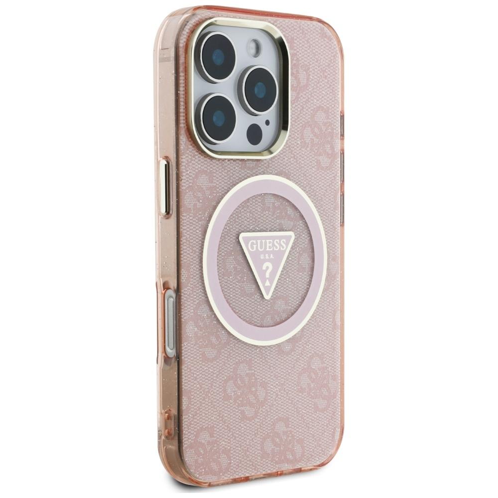 Etui Guess Iml Metal Glitter 4G Circle   Triangle Magsafe Do Iphone 16 Pro Max Różowy