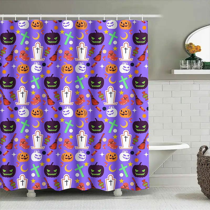 

Tuniu Halloween Bat Ghost Shower Curtain Spooky Orange Purple Scary Decor For Bathroom Kids Room W60H190(CM)-1 Pcs