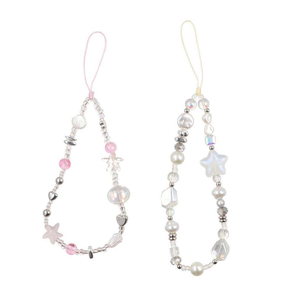 Y2K Silver Phone Lanyard Clear Star Beads Phone Chain Cell Phone Strap Bracelet Keychain