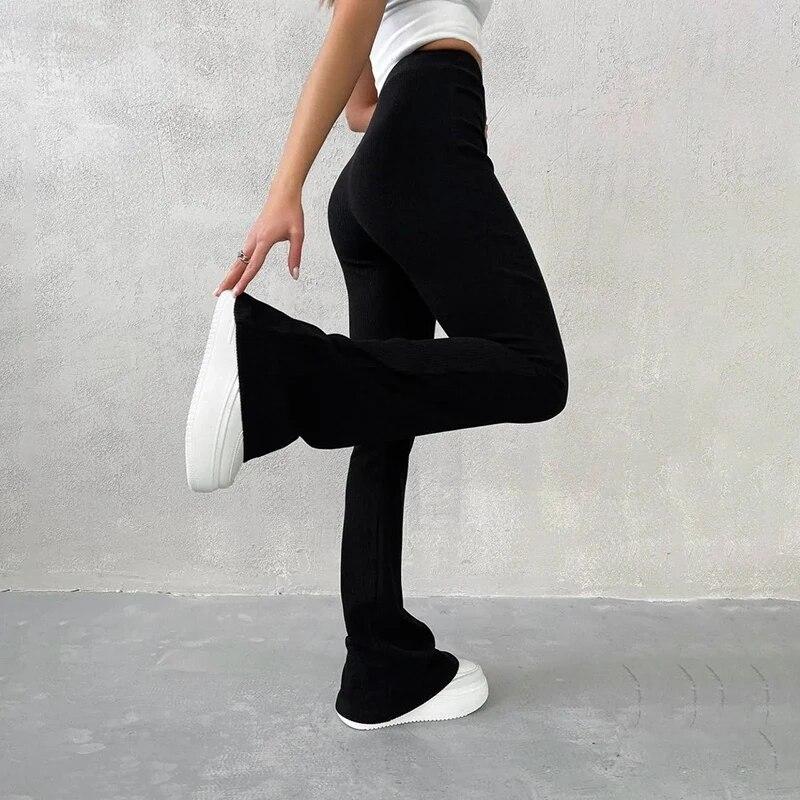 Spring and Autumn Solid Color High-waisted Wrapped Hip Elastic Thread Pants Casual Fashion Flared Pants