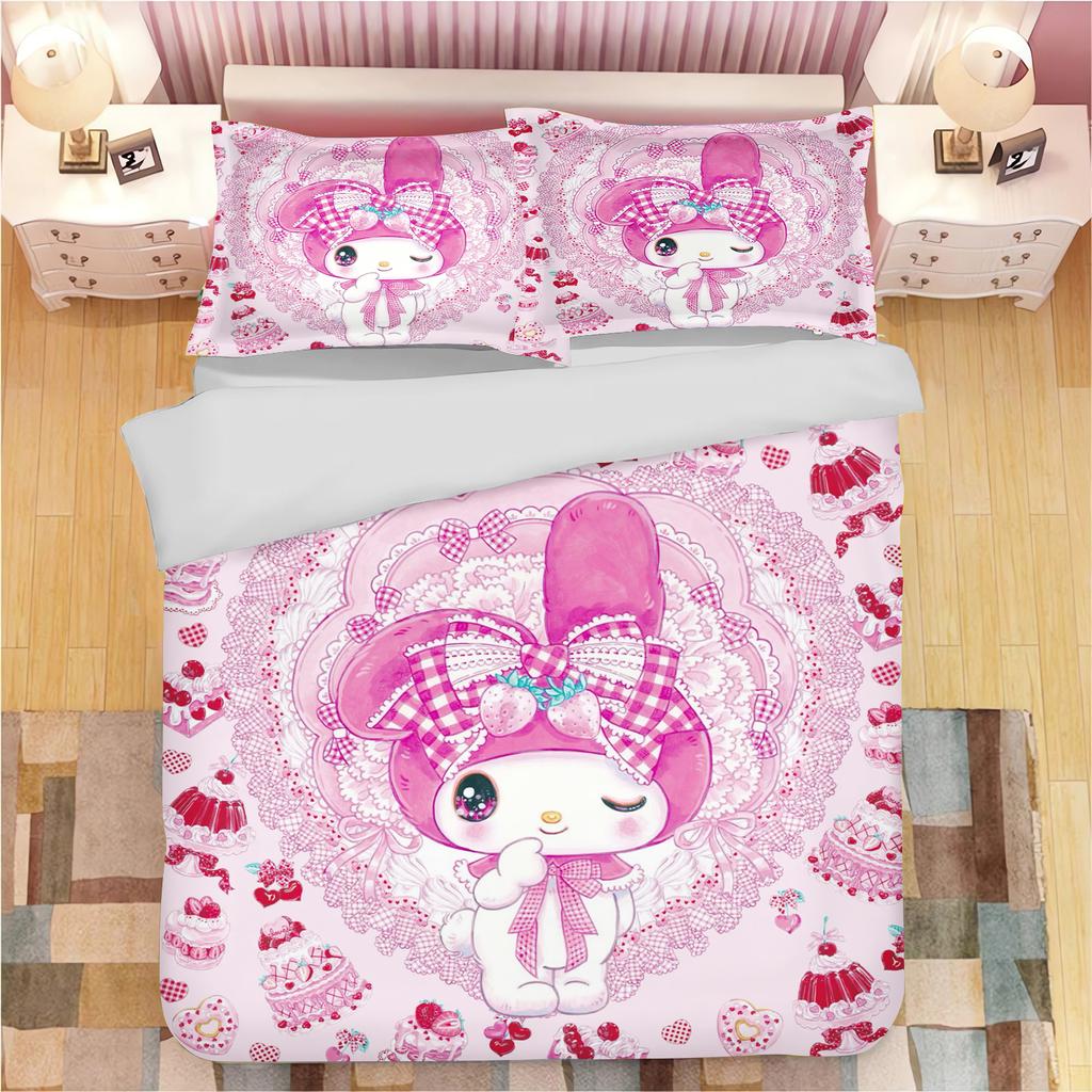 Sanrio Series Kuromi Duvet Bedding Set for Children King Size Luxury Cover 100% Polyester 3-Piece Christmas Gifts Home Decor