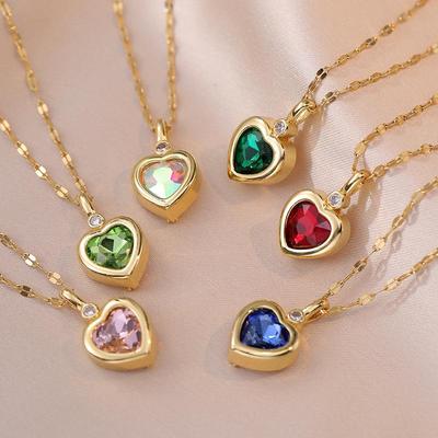 Women's Titanium Steel Necklace with 6 Replaceable Diamonds - Simple, Cute, Retro Palace Design, Unique Gift