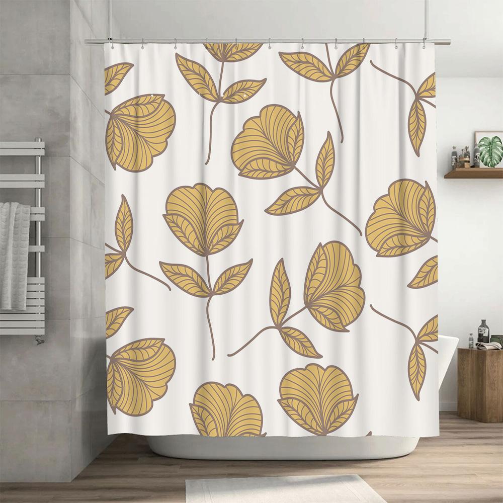 Gold-Leaf Shower Curtain Modern Decor Bathroom Accessories Set For Home Bath Decoration Perfect Gift Ideas