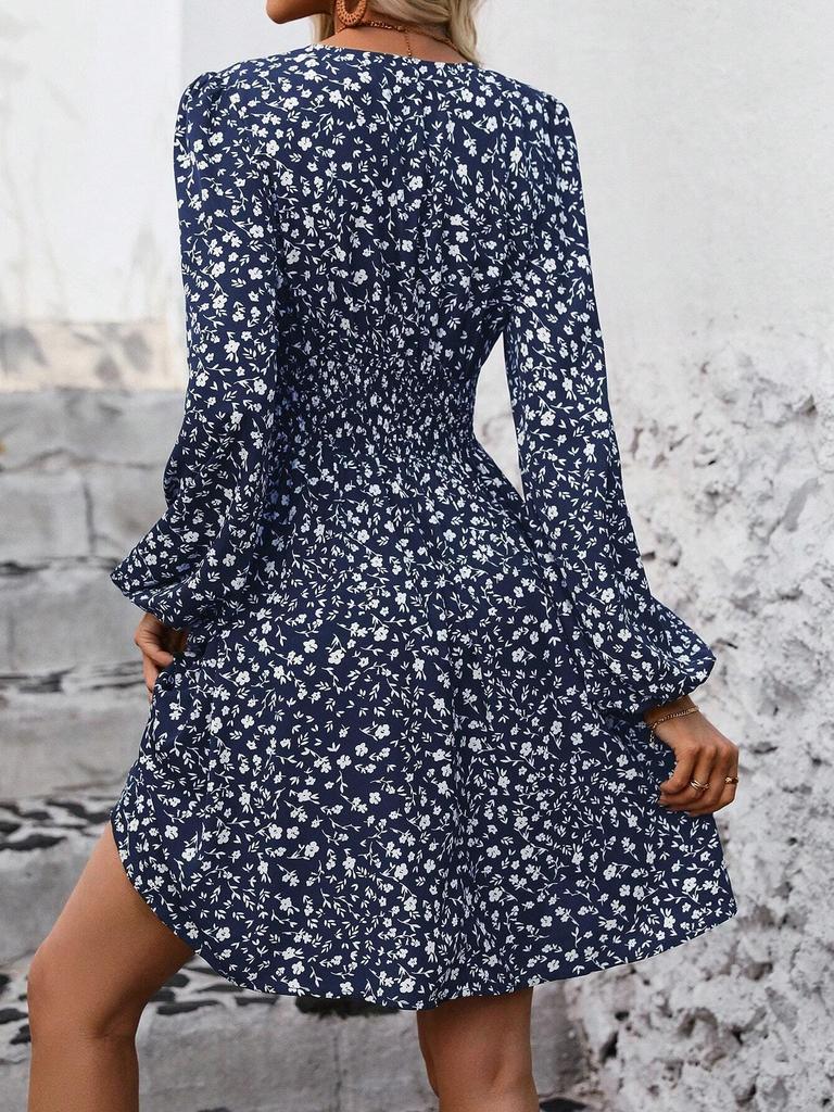 Asymmetrical Lantern Sleeve Ruffle Dress