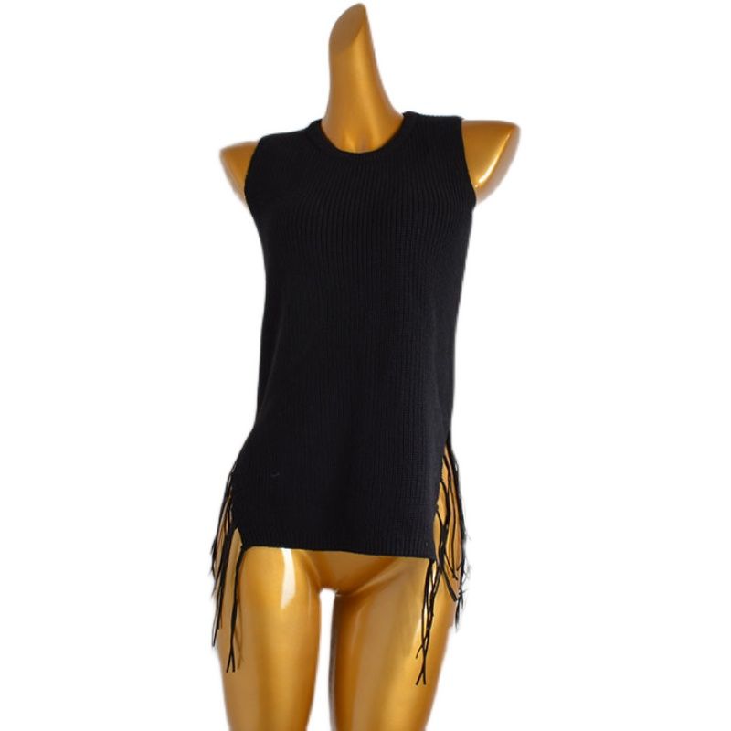 Foreign Trade Original Order Fall and Winter Drawstring Bag Sleeveless Knit Vest Vest Women's Chic Silm Slim Looking Sexy Outer Tops