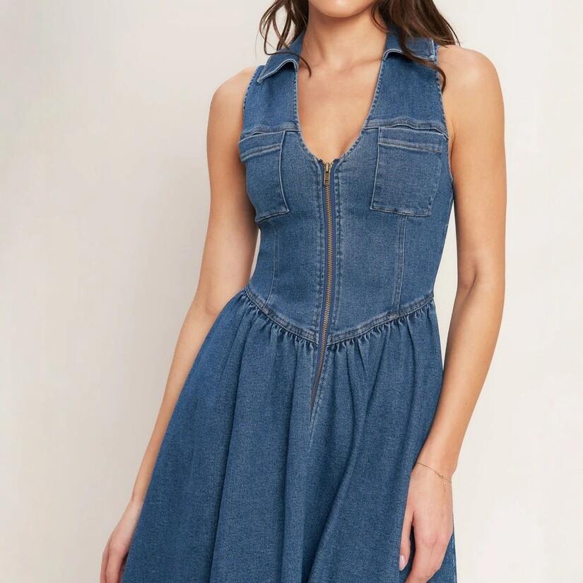 European and American style denim dress women's new sleeveless waist long thin A-shaped skirt cross-border fashion versatile skirt