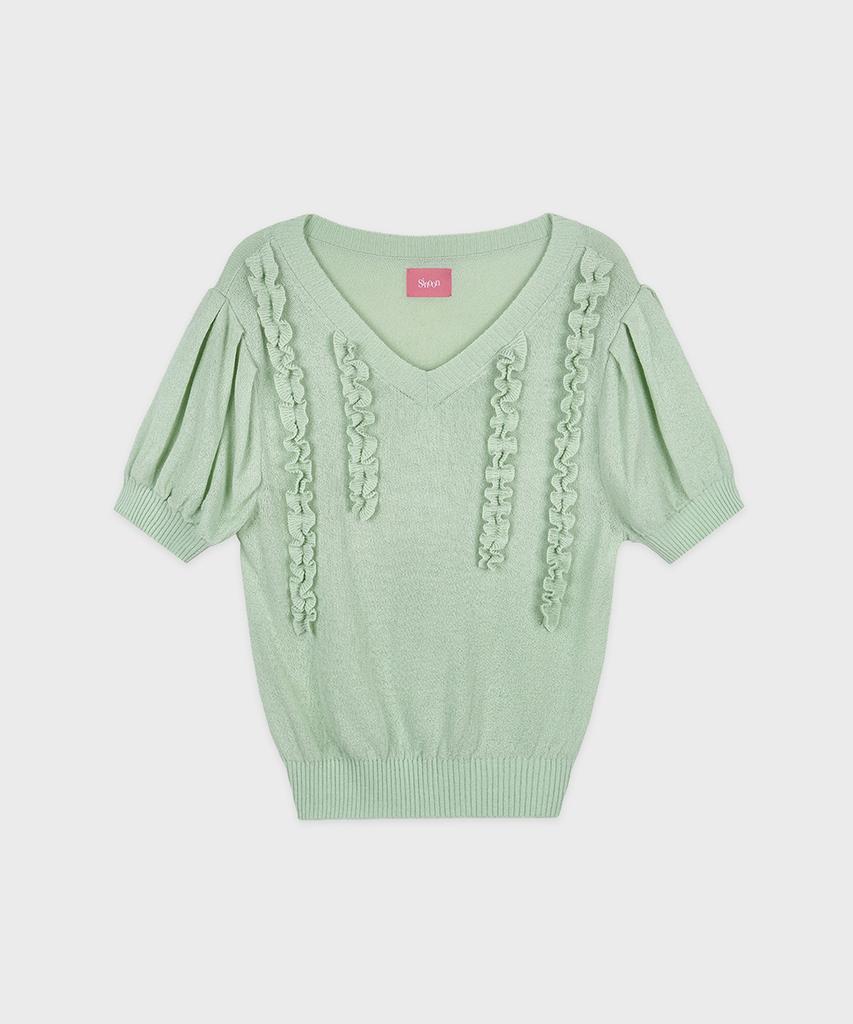 SINOON Puff Ruffle Knit Pullover (Mint)
