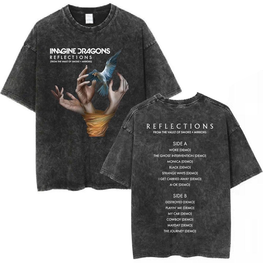 Imagine Dragons Band Loom World Tour Vintage Washed T Shirt Men Women Clothes Fashion Hip Hop Tshirt Cotton Loose Tshirts