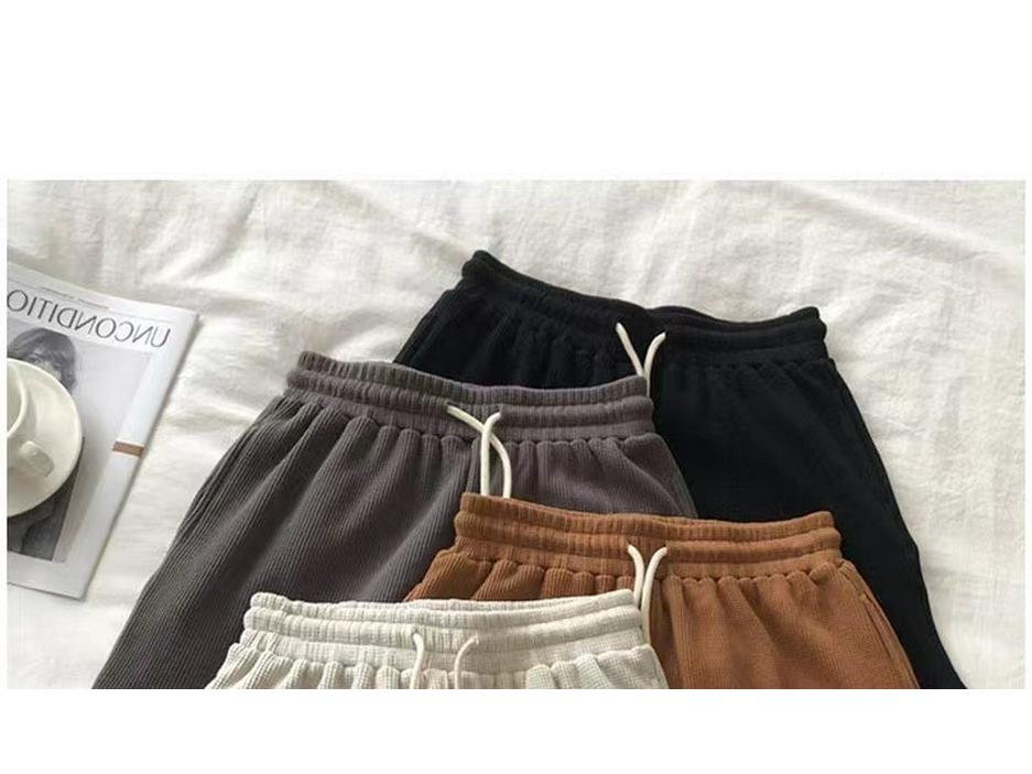 Korean-Style Summer Waffle Knit Women's Loose Wide-Leg Sports Shorts