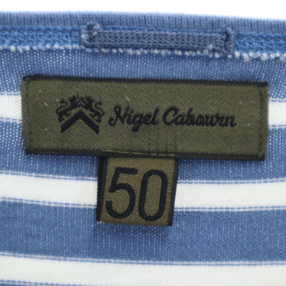 Nigel Cabourn made in Japan Border Pattern Long sleeve Cut 50 blue Men's Used