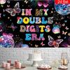 2D Disco Butterfly Happy 10th Birthday Backdrop, In My Double Digits Era Banner