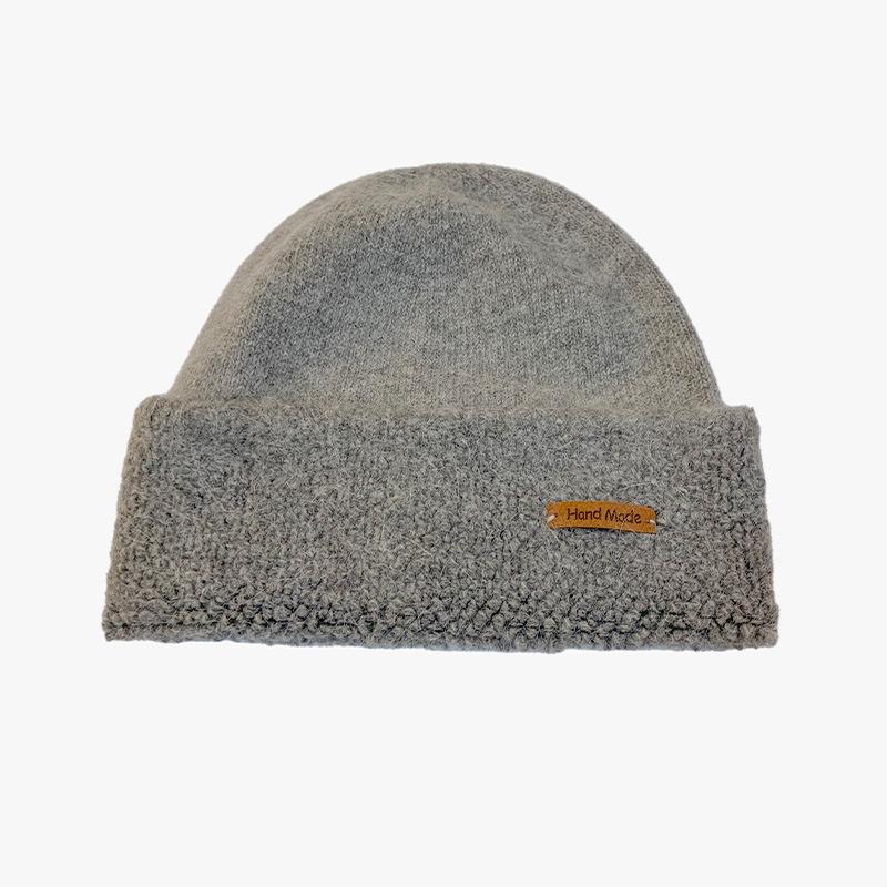 Autumn and winter knitted hats versatile solid color wool hats plus wool blended wool hats big head circumference hats show small face