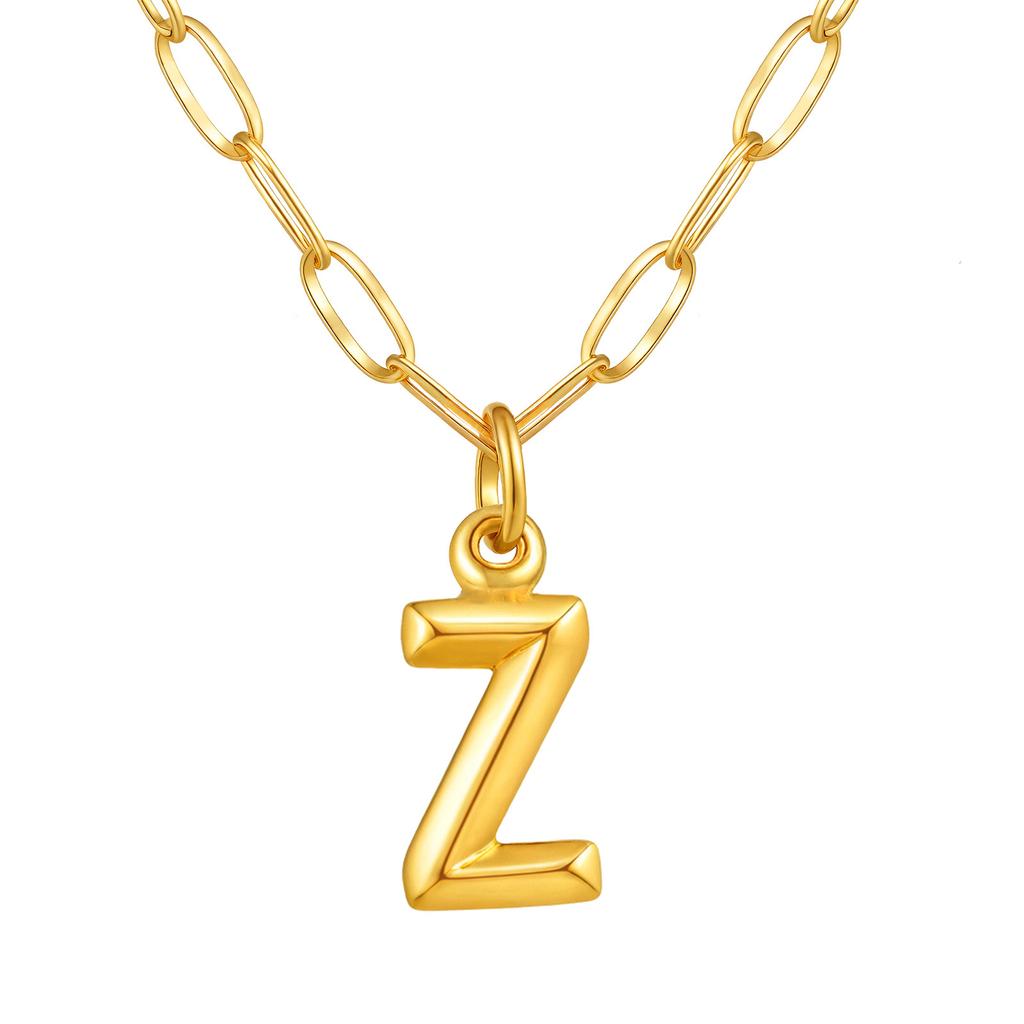 Stainless Steel Plated 18K Gold Small Square Chain Three-Dimensional 26 Letter Pendant Necklace Fashion Jewelry Nc-1958