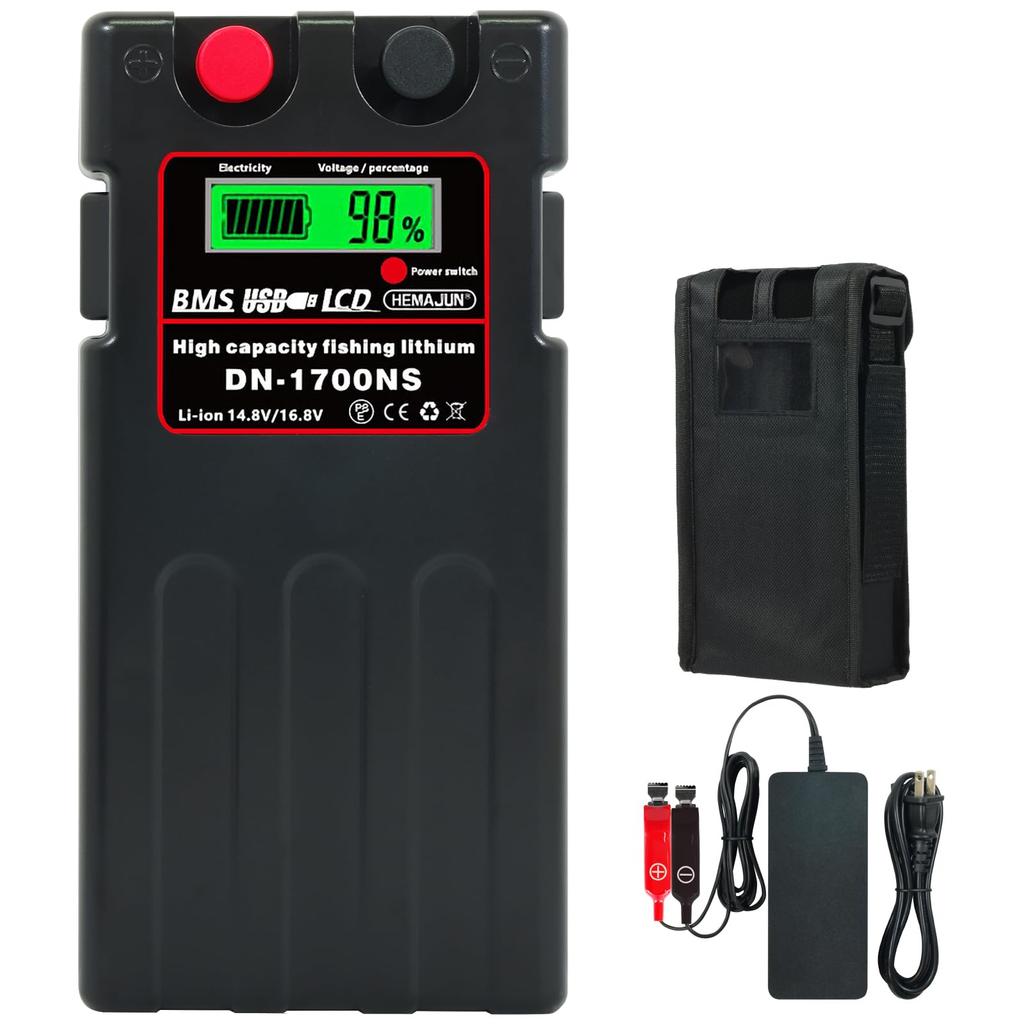 HEMAJUN DN1700NS Super Lithium Battery for Electric Fast Charger with Dedicated USB Boat BMS Compatible with Daiwa and Shimano Electric Reels