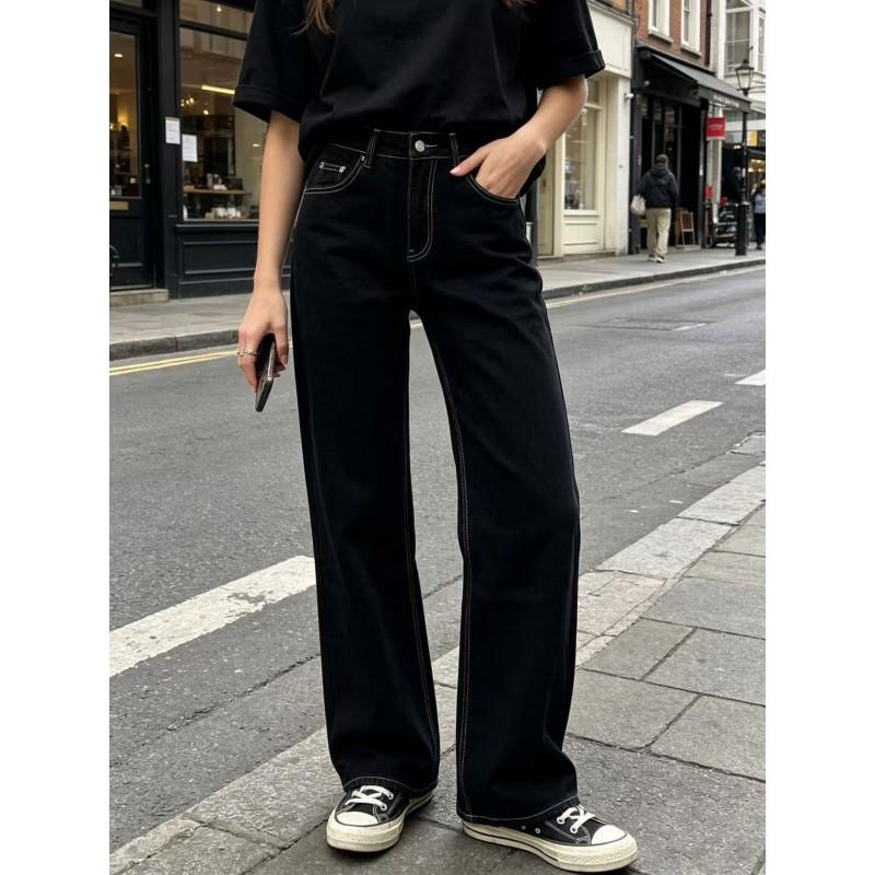 Womens Straight Leg Jeans High Waist Loose Vintage Denim Pants Casual Wear