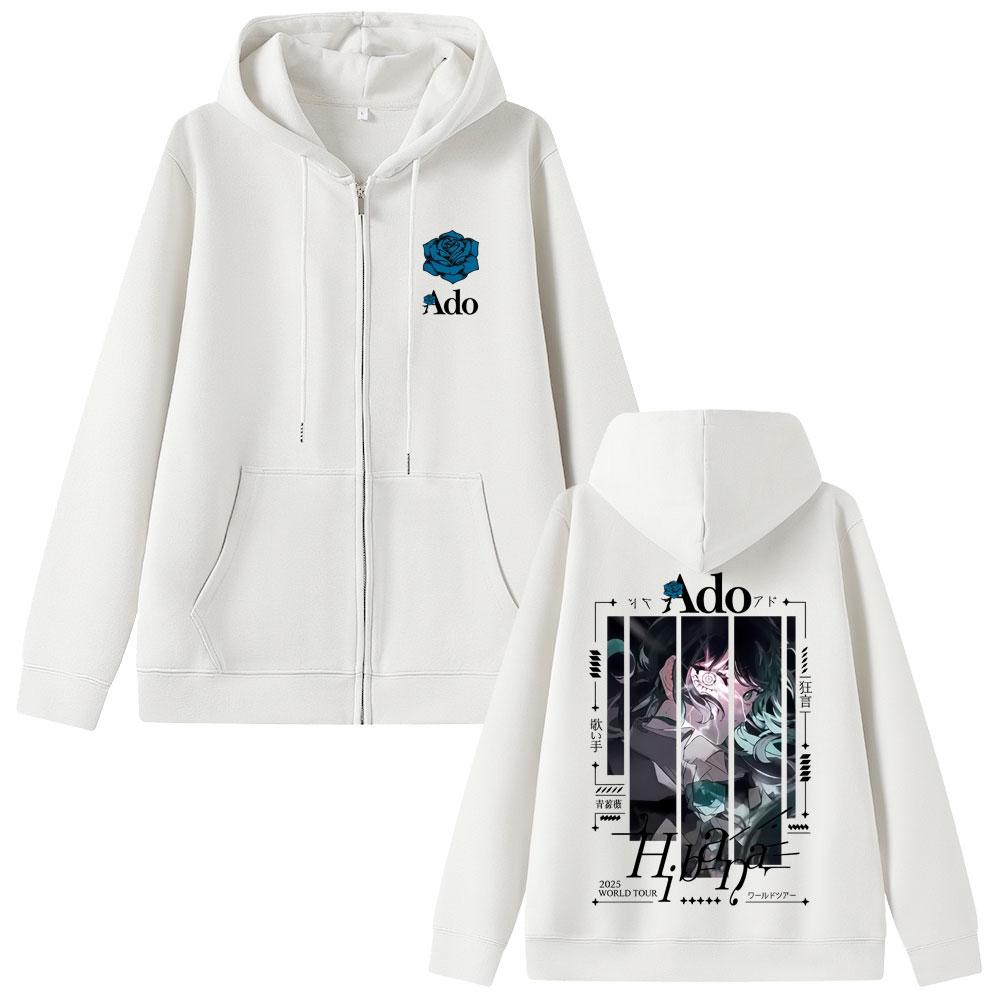 Ado World Tour Hibana Zipper Hoodie Men Women Fashion Japanese Style Zip Up Jacket Unisex Casual Vintage Zip Up Sweatshirt