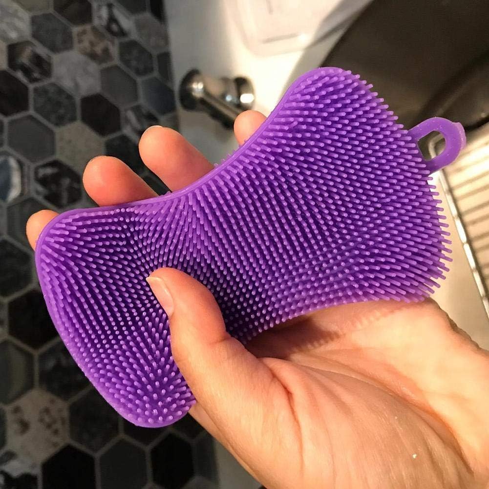 

Silicone Sponge Dish Washing Brush Scrubber Pot Pan Sponge Scrubber Multipurpose Non Stick Kitchen Gadgets Cleaning Tool - Purple