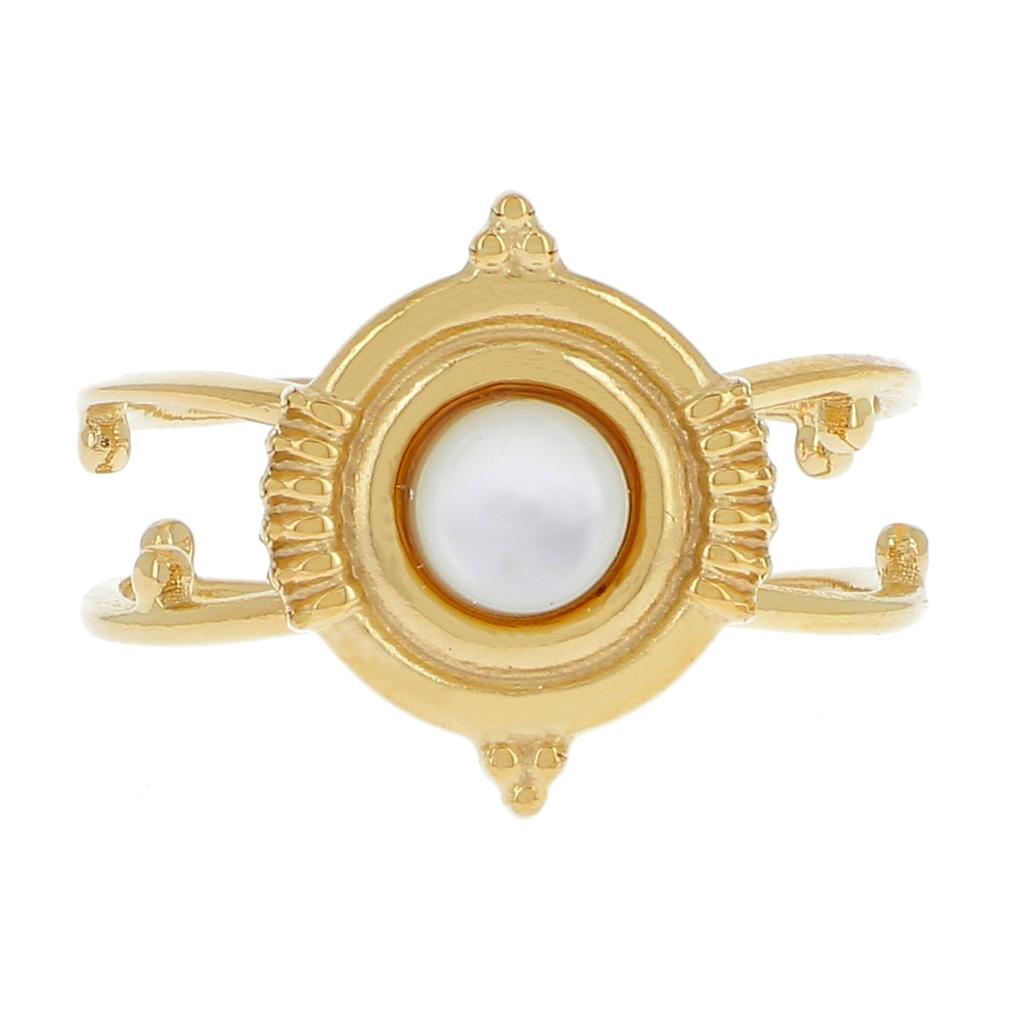 Les Trésors De Lily [R4412] - Designer Steel Ring 'Cléopatra' White Gold (mother-of-pearl) - 10 Mm