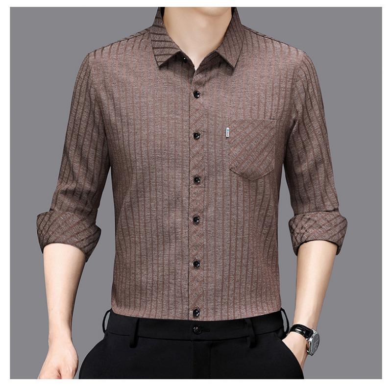 Smooth Anti-pilling Mulberry Silk Men's Long-sleeved Shirt Spring and Autumn New Striped Shirt No Ironing