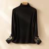 Autumn and Winter Women's Half-high Neck Knitted Bottoming Shirt Long-sleeved Country Style Embroidery Soft Sticky Tops