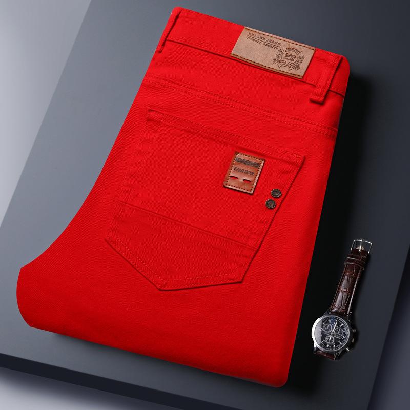 Herren Bunte Bestickte Freizeit Hose Gerader Schnitt Dünne Sommerhose Streetwear 30 rot
