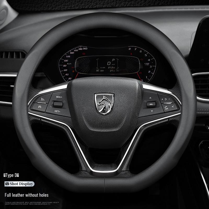 Genuine Leather Steering Wheel Cover for Baojun Models 730, 630, 510, 560, 610, 310w, 530 - All Seasons.