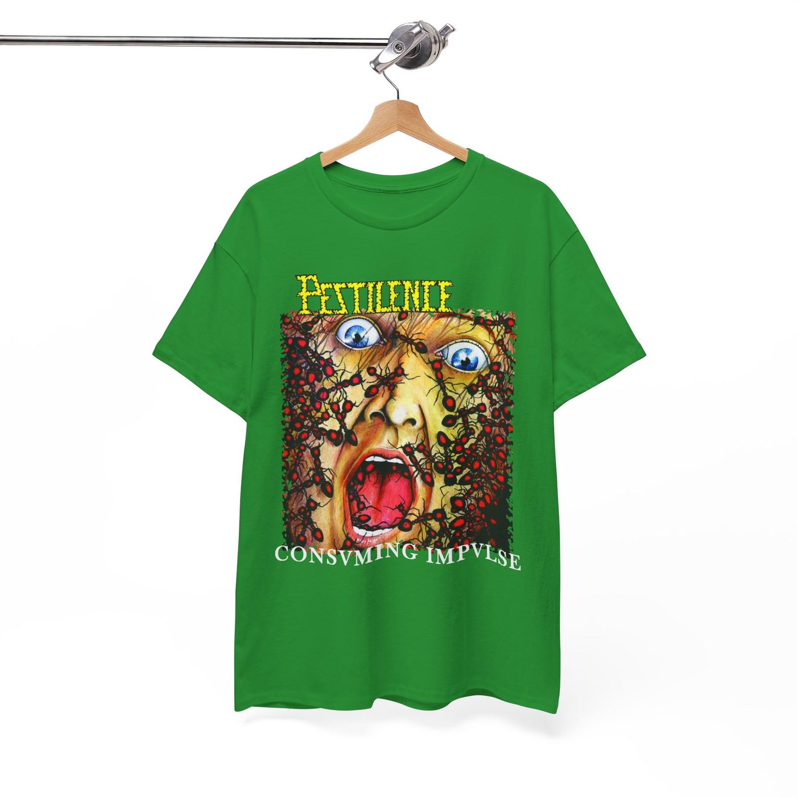 Pestilence Consuming Impulse T-Shirt, BLACK and Irish Green T-SHIRT, Unisex Tee S