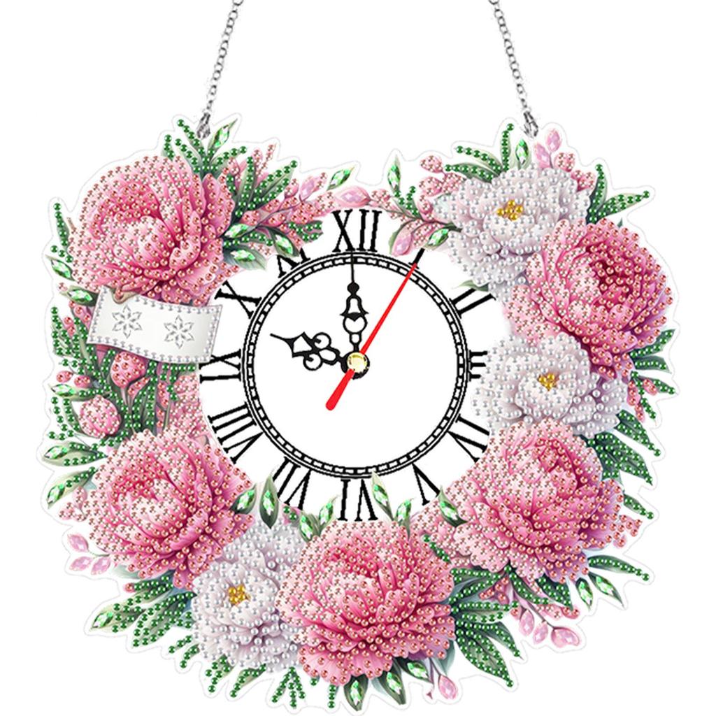 Acrylic Special Shape Wreath Diamond Painting Wreath Clock 5D Diamond Painting Clock Art Craft Diamond Painting Hanging Clock