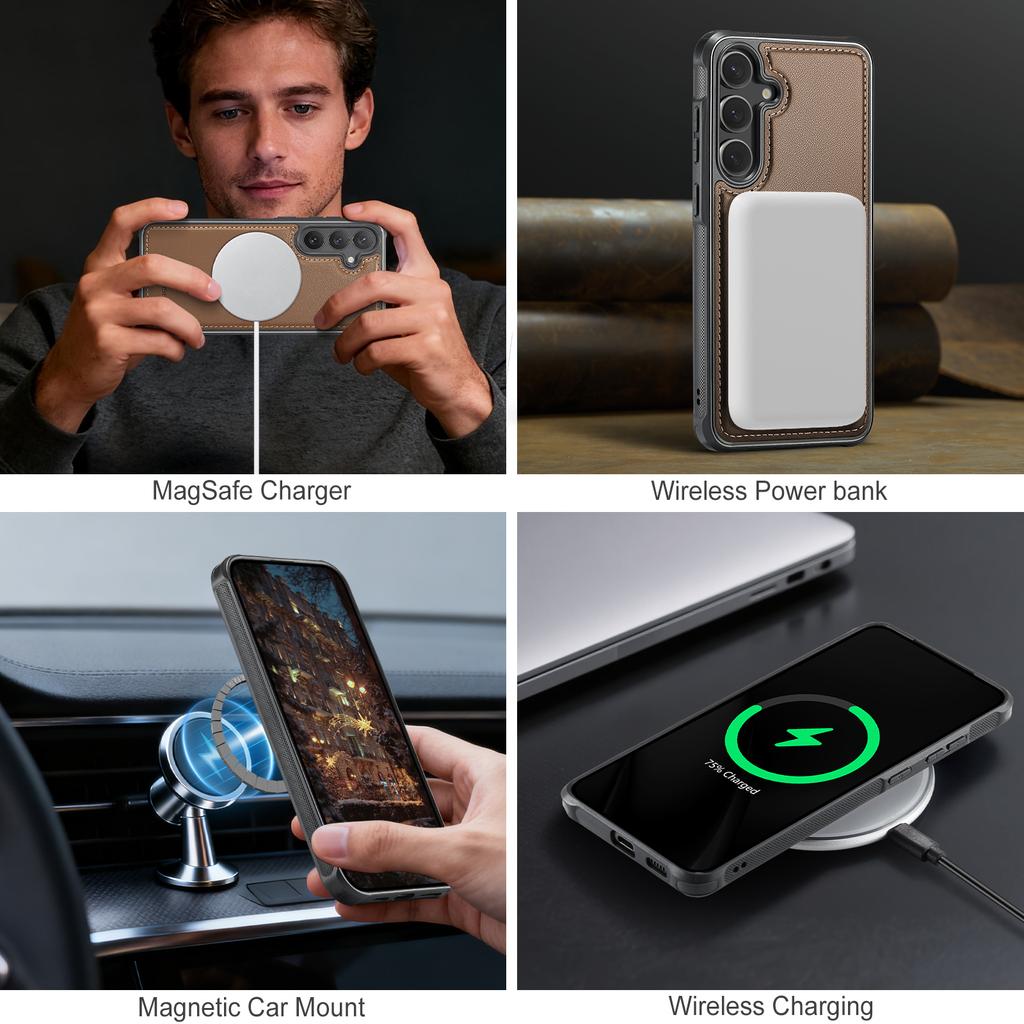 For Samsung Galaxy S26 Magnetic Case JEEHOOD J10 Leather Back Phone Cover with Detachable Card Holder Kickstand