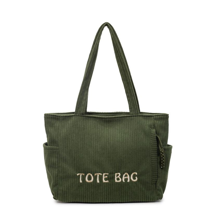 

Autumn New Versatile Fashion Letter Embroidery Lazy Wind Large Capacity Tote Bag Messenger Bag School Commuter Bag зелений