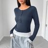 New Commuting Casual Lazy Style Round Neck Slim Color Combination Fake Two-piece Long-sleeved Top for Women