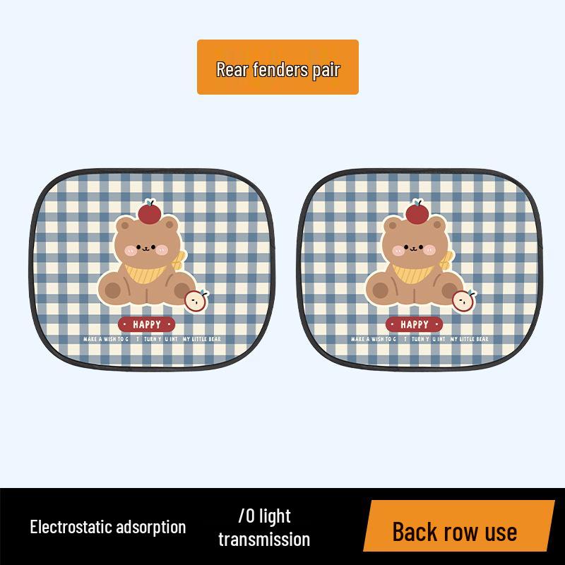 Cute Cartoon Car Window Sunshade Curtains - Static Adsorption for Sun Protection & Heat Insulation, Blackout Side Curtains.
