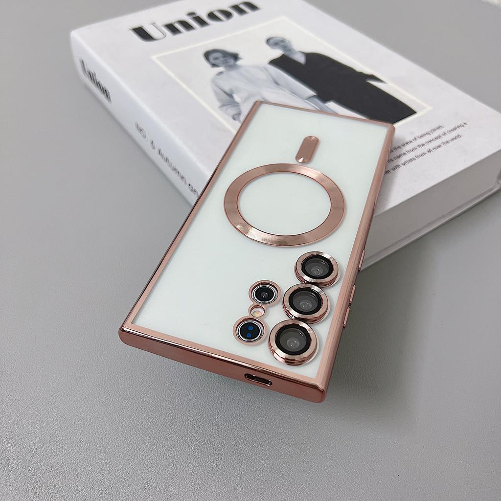 Verchromte Transparente Magsafe Hülle für Samsung Galaxy S24 S22 S21 S23 Ultra Plus FE Magnetisches Kabelloses Laden Silikon Weiche Hülle