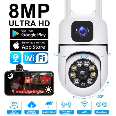 Kamera IP HD 8MP Wifi Podwójny Obiektyw Bezpieczeństwo Bezprzewodowe Zewnętrzne Kamery PTZ Kolorowy Tryb Nocny Monitor Domowy Dziecka Automatyczne Wykrywanie Ruchu