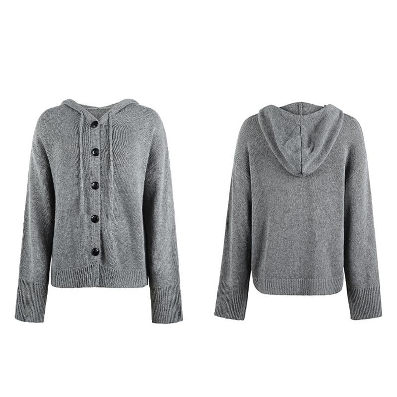 Женский повседневный и модный вязаный кардиган с длинными рукавами и капюшоном — фото 9