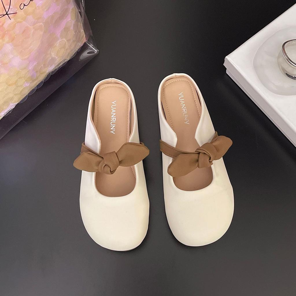 Soft-soled Bag Head Slippers Women's Lazy Shoes 2025 Summer New French Bow One-pedal Half-support Single Shoes