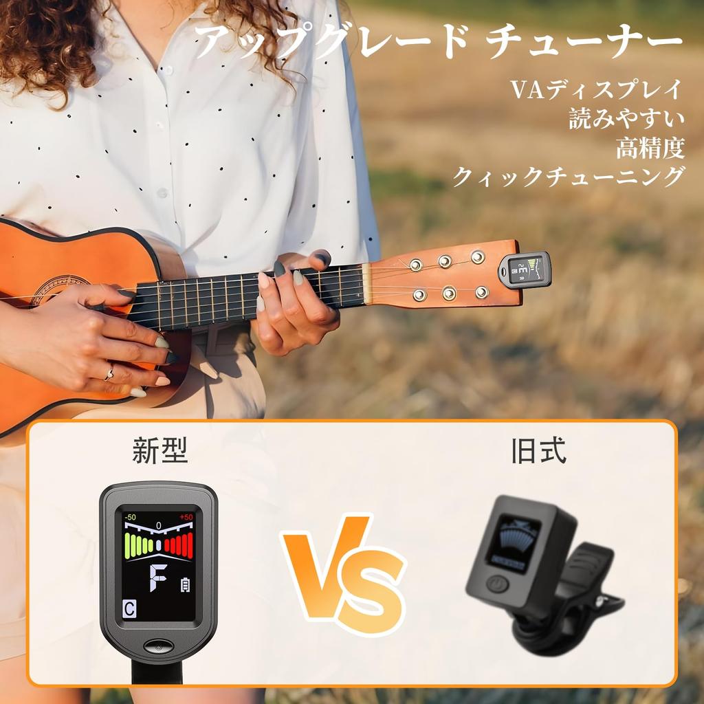 New Bee GT20 Guitar Tuner, High-Precision Clip-on Tuner with Auto-Off, Compact, Black