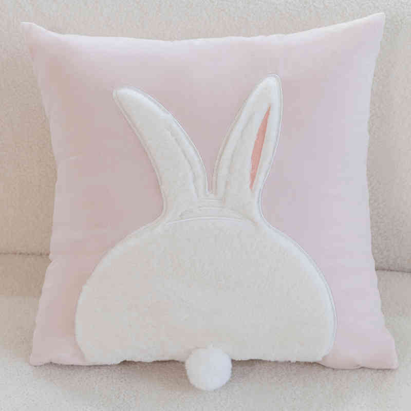 45x45cm Handmade 3D Plush Rabbit Pillowcase Ins Popular Embroidered Sofa Cushion Cover Cozy Bedroom Decorative Pillow Cover