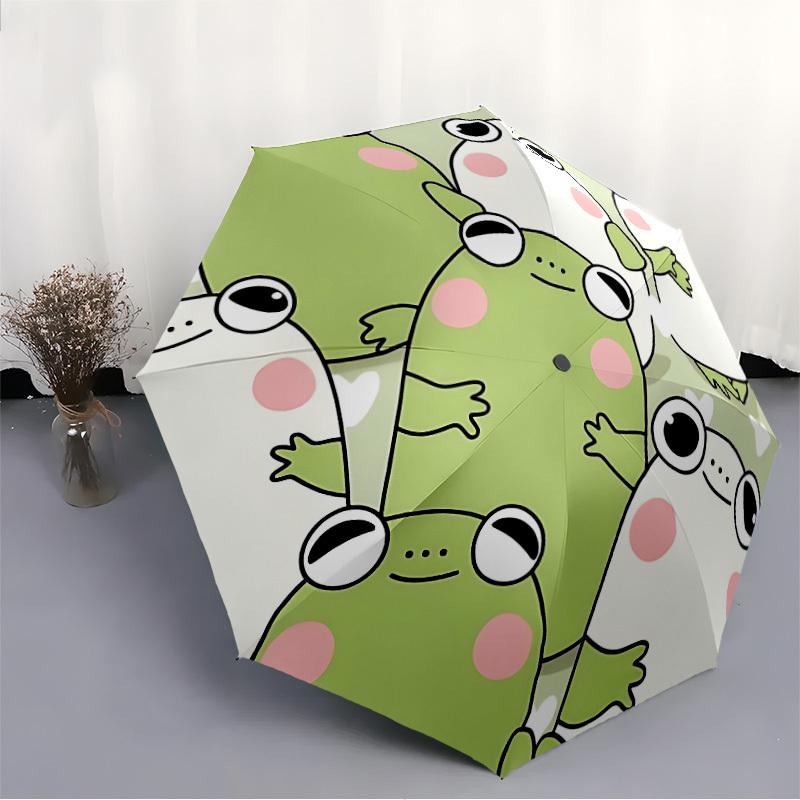 1pc Froggy Friends Automatic Open/close Leisure Umbrella, 8-Rib Sturdy Structure, Portable Travel Umbrella, Parties, Everyday Use, Outdoor A