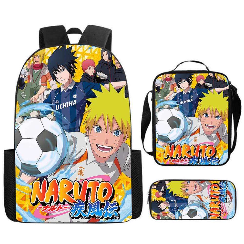3Pcs Set NARUTO Anime Kids Mochila School Backpack with Lunch Bag & Pencil Case,Lightweight & Durable,For Ages 6-10 Boys & Girls