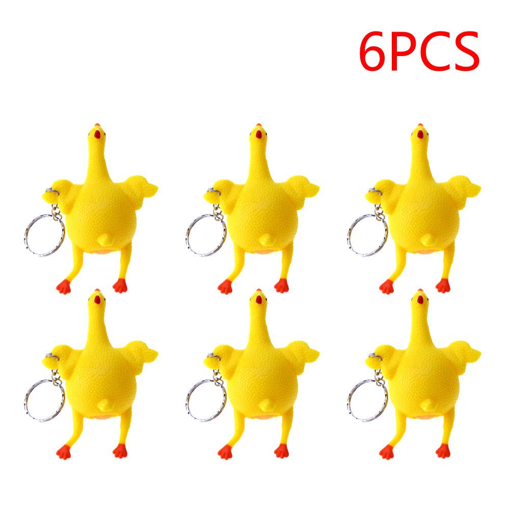 Funny Chicken Egg Laying Hens Crowded Stress Ball Keychain Portable Squeeze Chicken Key Ring Funny Spoof Tricky Gadgets Toy
