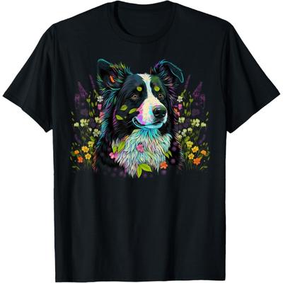 Cute Flower Summer Floral Border Collie T-Shirt(1)