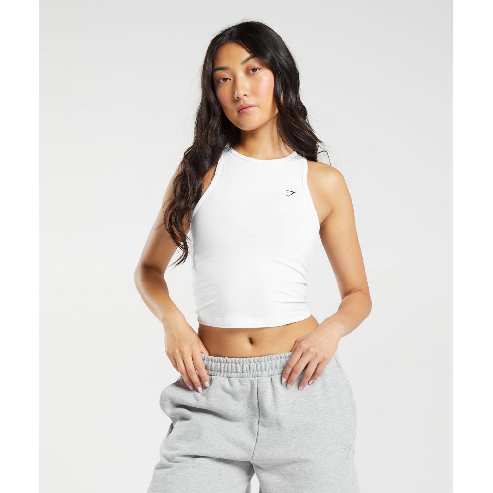 

GYMSHARK Essential Хлопковая майка миди, белая B6A6B WB57