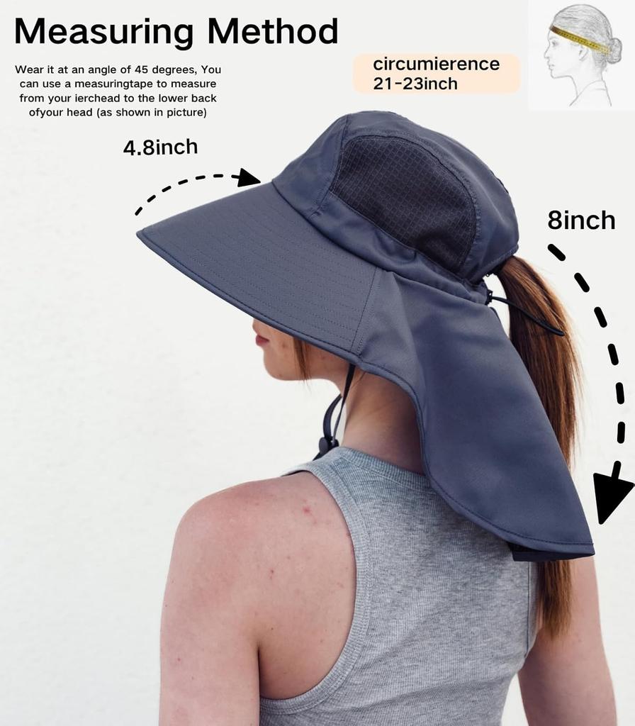 UV Sun Protection Hat for Women Foldable Wide Brim Neck Flap Fishing Hat with Ponytail Hole